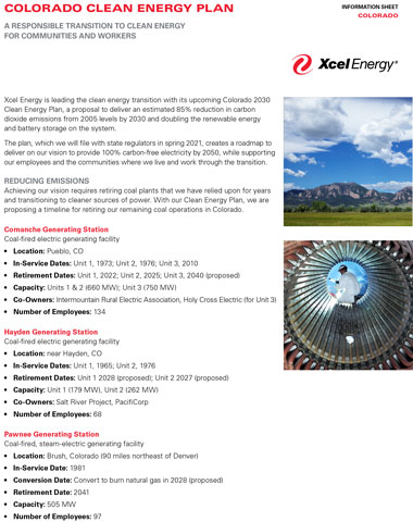 Colorado Clean Energy Plan, Fact Sheet