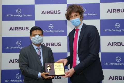 Abhishek Sinha, Chief Operating Officer and Board Member LTTS with Rémi Maillard, President & Managing Director, Airbus India & South Asia, commemorate LTTS joining the Skywise Partner Program (Photo: Business Wire)