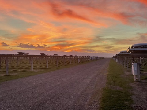 original Ecoppia's light-weighted T4 solution, designed especially for Single Axis trackers. Completely autonomous, water-free, and energy independent. (Photo: Business Wire)