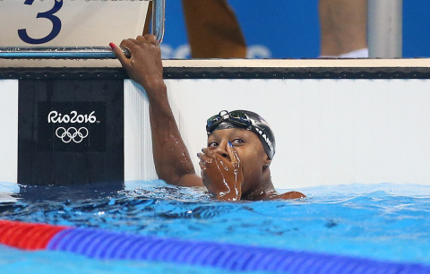 Simone Manuel reacts to winning a Gold medal at the Olympic Games Rio 2016. (Photo: Getty Images)