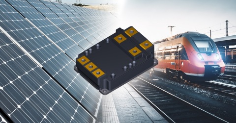 original Toshiba: MG800FXF2YMS3, a silicon carbide (SiC) MOSFET module for industrial applications including railways vehicle and renewable energy power generation systems. (Graphic: Business Wire)