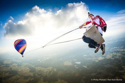 thumbnail Austrian photographer Philip Platzer gets the perfect in-air shot of Red Bull Skydive teammate, Marco Fürst, participating in The Megaswing Project. (Photo: Philip Platzer/ Red Bull Illume)