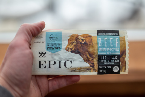 original EPIC, the snack brand with a mission to improve the lives of animals, support human health, and help heal the land, debuts its first bar made from beef raised using practices to reduce carbon emissions. (Photo: Business Wire)