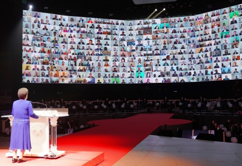 original Dr. Hak Ja Han Moon, Co-Founder of Universal Peace Federation delivering her message of peace to the online participants of the 5th Rally of Hope. (Photo: Business Wire)