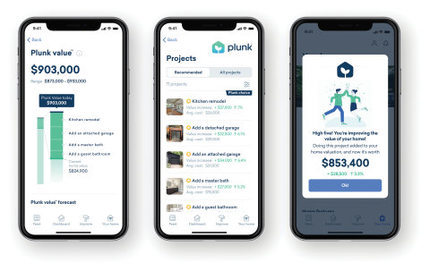 The Plunk app makes it easy for homeowners to see which renovation projects will improve the value of their home. (Graphic: Business Wire)