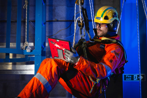 A Stork professional performs an offshore inspection in the North Sea. (Photo: Business Wire)