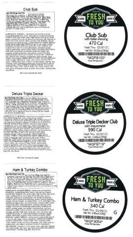 Images are of the labels of the recalled pre-packaged turkey sandwiches sold between March 3-5, 2021 at the Charlotte Douglas Airport and via vending machines and micro markets located in Georgia, North Carolina, South Carolina, and West Virginia. (Graphic: Business Wire)