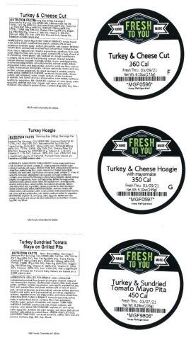 thumbnail Images are of the labels of the recalled pre-packaged turkey sandwiches sold between March 3-5, 2021 at the Charlotte Douglas Airport and via vending machines and micro markets located in Georgia, North Carolina, South Carolina, and West Virginia. (Graphic: Business Wire)