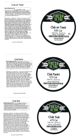original Images are of the labels of the recalled pre-packaged turkey sandwiches sold between March 3-5, 2021 at the Charlotte Douglas Airport and via vending machines and micro markets located in Georgia, North Carolina, South Carolina, and West Virginia. (Graphic: Business Wire)