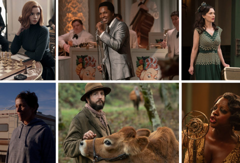 original Clockwise from top left: The Queen's Gambit, One Night in Miami, The Plot Against America, Ma Rainey's Black Bottom, First Cow, Nomadland (Photo: Business Wire)
