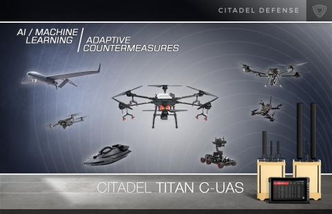 Citadel Defense uses industry leading artificial intelligence and machine learning to reliably detect, identify, and defeat air, land, and sea unmanned systems. Titan requires no signal expertise or training to operate and can be deployed in less than five minutes. (Graphic: Business Wire)