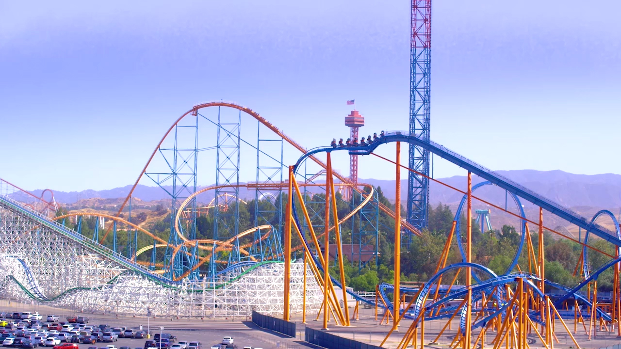 Six Flags Magic Mountain - park reopening b-roll