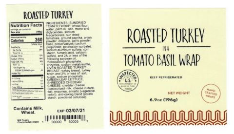 The MG Foods Roasted Turkey in a Tomato Basil Wrap distributed between March 3-5, 2021 has been recalled by MG Foods of Charlotte, NC, due to potential contamination of Listeria monocytogenes. (Photo: Business Wire)