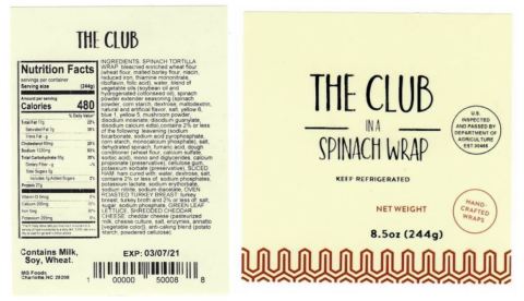 The Club in a Spinach Wrap from MG Foods of Charlotte, NC, distributed March 3-5, 2021, has been recalled due to a potential contamination of Listeria monocytogenes. (Photo: Business Wire)