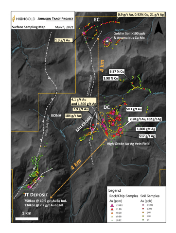 thumbnail Figure 1. Johnson Tract Project – Plan Map with 2020 Surface Sampling Results (Graphic: Business Wire)