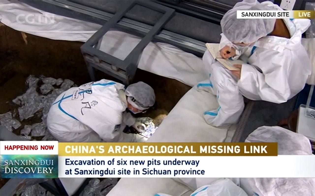 Gold foil pieces extracted from Pit 5 at the Sanxingdui Ruins site