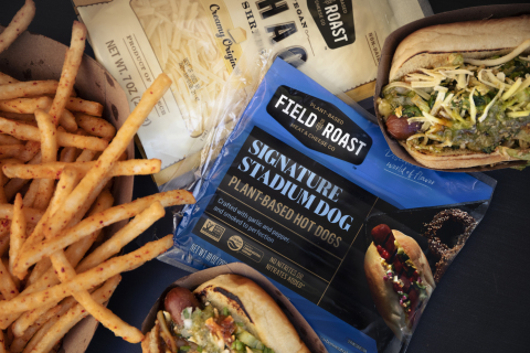 The Field Roast Signature Stadium Dog is the first plant-based hot dog that is double smoked using maple hard wood chips, and will be available in US retail this April. (Photo: Business Wire)