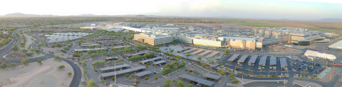 Intel’s Ocotillo campus in Chandler, Arizona, is the company’s largest U.S. manufacturing site. Four factories are connected by a mile-long automated superhighway to create a mega-factory network. In March 2021, Intel announced it will invest about $20 billion to build two additional factories at the Ocotillo campus. (Credit: Intel Corporation)