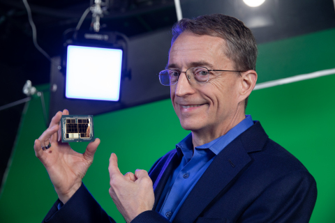 During recording of the “Intel Unleashed: Engineering the Future” webcast, Intel CEO Pat Gelsinger highlights "Ponte Vecchio," Intel's first exascale graphics processing unit. During the webcast on March 23, 2021, Gelsinger outlines the company’s path forward to manufacture, design and deliver leadership products and create long-term value for stakeholders. (Credit: Walden Kirsch/Intel Corporation)