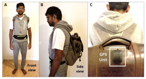 Jagadish K. Mahendran models his AI-powered, voice-activated backpack that can help the visually impaired navigate and perceive the world around them. (Graphic: Business Wire)