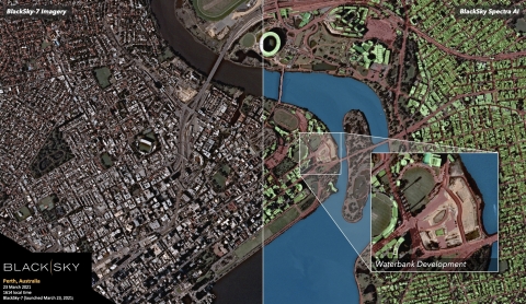 BlackSky's Spectra AI combines the power of high-resolution satellite imagery with AI/ML techniques to automatically create detailed maps indicating activity along roads, buildings, waterways, construction sites, and more. (Photo: Business Wire)