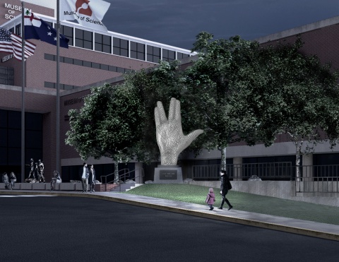 The 20-foot, illuminated, stainless steel monument shaped in the famous “Live Long and Prosper” hand gesture will be located in front of the Museum, at Science Park, welcoming visitors and Star Trek fans from around the world. (Graphic: Business Wire)