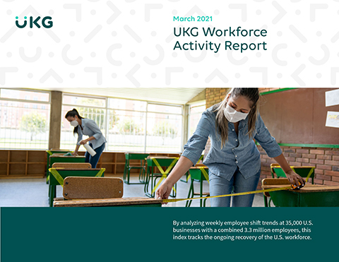 UKG's high frequency shift work index showed very strong growth in early March that declined in the second half of the month for negative overall growth in the month.