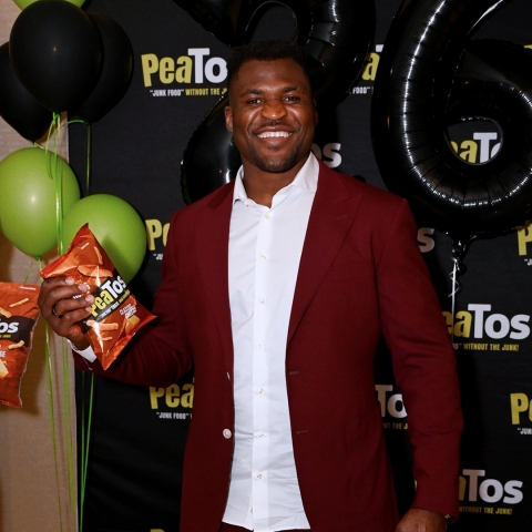 Francis Ngannou celebrates his win with PeaTos. (Photo: Business Wire)