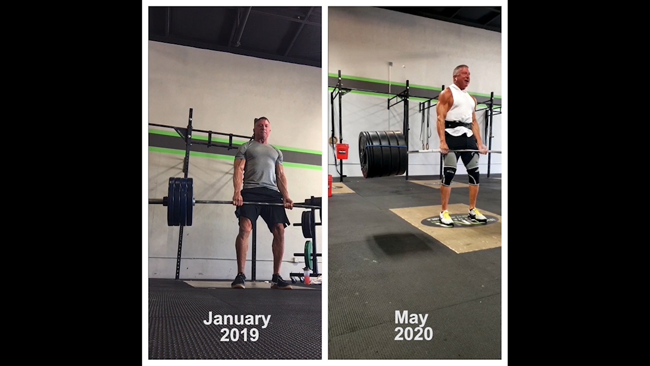 Before and after video showing John Cullen's mobility improvements five years after his Parkinson's diagnosis. This staggering improvement is a result of his recent weightlifting training.