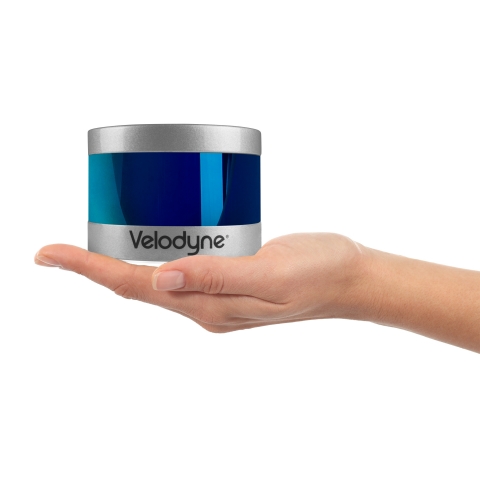Knightscope’s Autonomous Security Robot solution is powered by Velodyne’s Puck lidar sensor (shown here), which provides reliability, energy efficiency and a full 360-degree environmental view to deliver highly accurate real-time 3D data. (Photo: Velodyne Lidar)