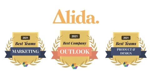 Alida wins 2021 Comparably Awards for Best Company Outlook, Best Marketing Team and Best Product & Design Team (Graphic: Business Wire)