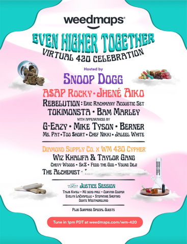 Weedmaps Announces “Even Higher Together” Virtual 4/20 Event Featuring Snoop Dogg, A$AP Rocky, Jhené Aiko and More (Graphic: Business Wire)