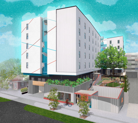 The $25 million Zilker Studios apartments will provide 100 rental units to single adults with high needs, low incomes and housing instability in central Austin. It received a $750,000 AHP subsidy. (Photo: Business Wire)