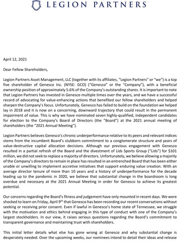Legion Letter to GCO Shareholders