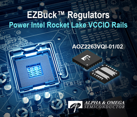 AOZ2263VQI-01 and AOZ2263VQI-02 with Adjustable Output Voltage using 2-bit VID Provides Highest Power Density Solution for Intel Rocket Lake CPU VCCIO Rails (Graphic: Business Wire)