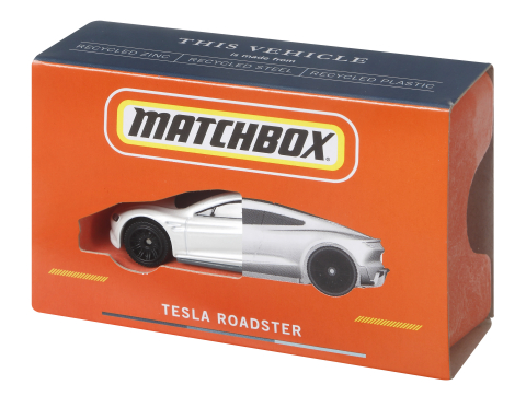 Mattel is unveiling the Matchbox Tesla Roadster, its first die-cast vehicle made from 99% recycled materials and certified CarbonNeutral®*. The Matchbox Tesla Roadster will be available starting in 2022. (Photo: Business Wire)
