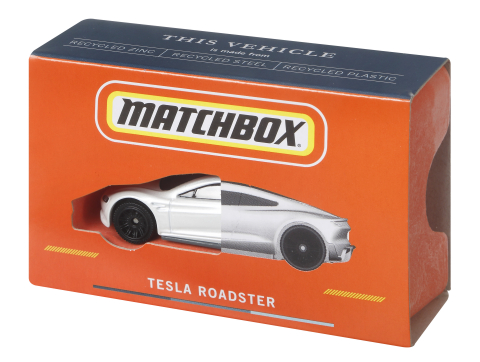 thumbnail Mattel is unveiling the Matchbox Tesla Roadster, its first die-cast vehicle made from 99% recycled materials and certified CarbonNeutral®*. The Matchbox Tesla Roadster will be available starting in 2022. (Photo: Business Wire)