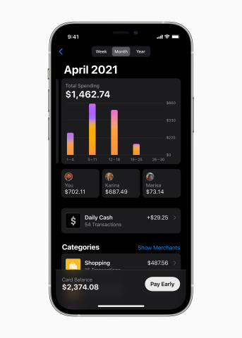 With Apple Card Family, people can share their Apple Card, track purchases, manage spending, and build credit together with their Family Sharing group. (Photo: Business Wire)