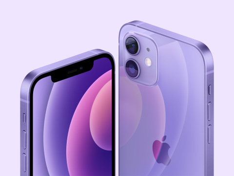The stunning purple finish for iPhone 12 and iPhone 12 mini beautifully complements the sophisticated flat-edge design and precision-milled back glass. (Photo: Business Wire)