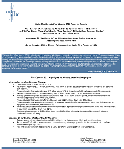 original Sallie Mae Earnings Supplement