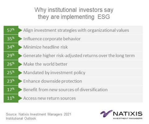 Why institutional investors say they are implementing ESG (Graphic: Business Wire)