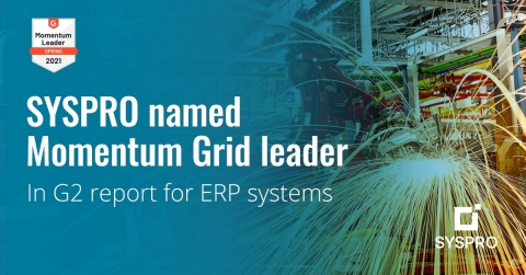 original SYSPRO has been named a leader in G2’s Spring 2021 Momentum Grid Report for ERP systems. The report provides a comparison of ERP vendors based on a software buyer composite score of five main criteria: employee growth, revenue growth, social growth, web growth, and the year-over-year change. (Graphic: Business Wire)