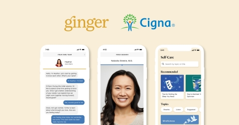 Ginger's on-demand mental healthcare services are now available to Cigna's 14 Million behavioral health customers nationwide. (Graphic: Business Wire)