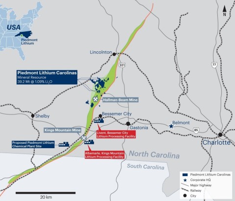 Piedmont Lithium Carolinas located within the TSB (Graphic: Business Wire)