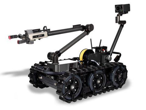 The FLIR Centaur® is a medium-sized ground robot that provides a standoff capability to detect, confirm, identify, and dispose of hazards. Weighing roughly 160 pounds (73 kg), the IOP-compliant robot features an advanced EO/IR camera suite, a manipulator arm that reaches over six feet, and the ability to climb stairs. Modular payloads can be used for CBRN detection and other missions.(Photo: Business Wire)