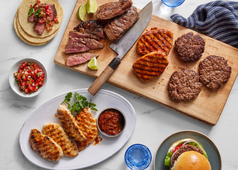 Blue Apron Butcher Bundles are a selection of twelve servings of responsibly sourced and high-quality meat and seafood options, paired with a variety of spice blends, recipe inspirations and a cooking guide. (Photo: Business Wire)