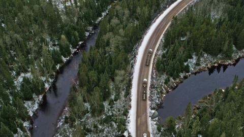 Aerial view of how an off-road truck platooning system would operate for the forest industry. (Photo: Business Wire)