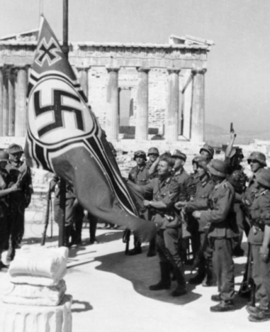 In April 1941 Nazi Germany invaded and occupied Greece, and on April 28 raised the swastika on Acropolis Hill, steps from the Parthenon. (Photo: Business Wire)