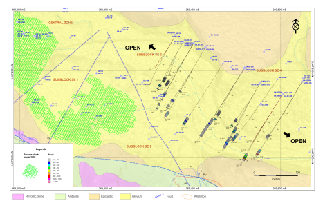 Figure 1: Plan View of the SE zone Drill Hole Map, Block 4 of the Cerro Los Gatos System (Graphic: Business Wire)