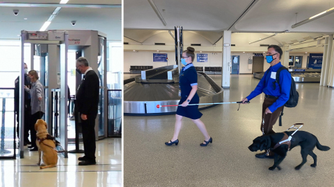 The video includes best practices and tips for assisting travelers who are blind or visually impaired, including navigating the airport and TSA while social distancing. (Photo: Business Wire)